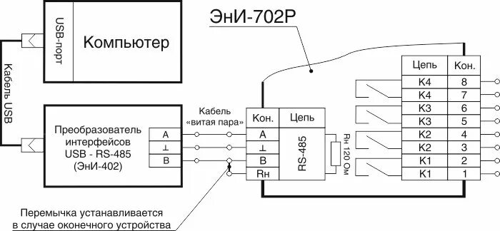 Rs485 подключение устройств Модуль вывода дискретных сигналов ЭнИ-702Р