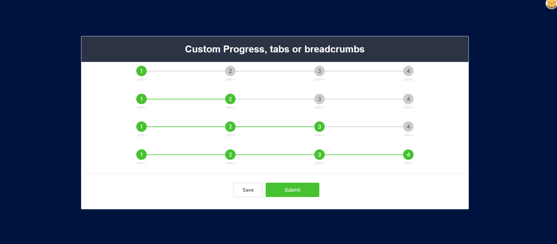 Rsat оснастка Progress bar, tabs, breadcrumbs - Temi per Moduli Jotform