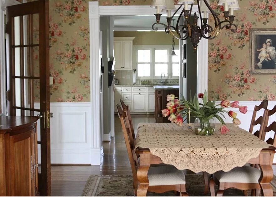 Ruch my cottage обои в интерьере Вы чьих будете Cottage dining rooms, Dining room wallpaper, Traditional dining r