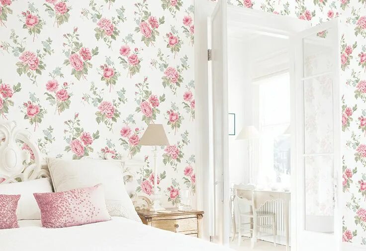 Ruch my cottage обои в интерьере Обои Aura коллекция Jardin Chic Шебби шик декор, Шэби шик шторы, Потертая мебель