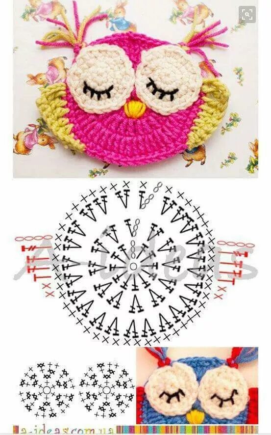 Rutube вяжем органайзер сову со схемой крючком Pin de dominique LIMON en chouettes hiboux crochet Buhos crochet patrones, Búhos