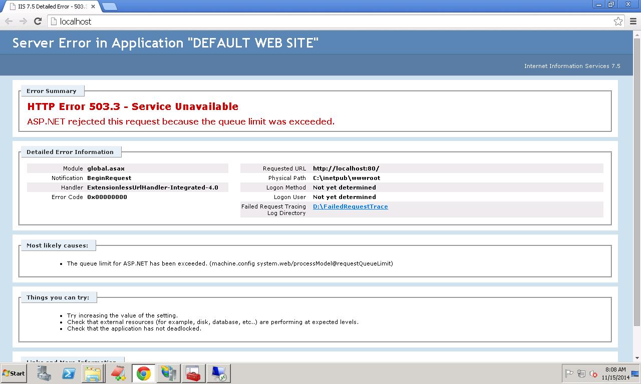 Rvi регистратор превышен предел подключений ошибка запроса windows server 2008 - ASP.NET rejected this request because the queue limit was 