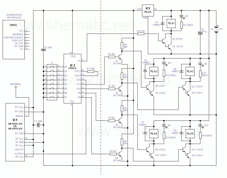 Rx sl013c 1 электрическая схема Кодированная АМ/FM система радиоуправления - Shematic.net