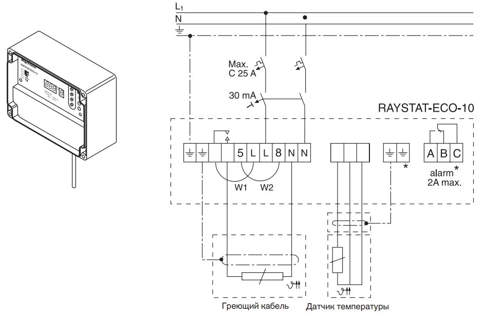 Rxs20dt3 схема подключения проводов Контроллер RAYSTAT-ECO-10 - купить в интернет-магазине "Профэлектрообогрев"