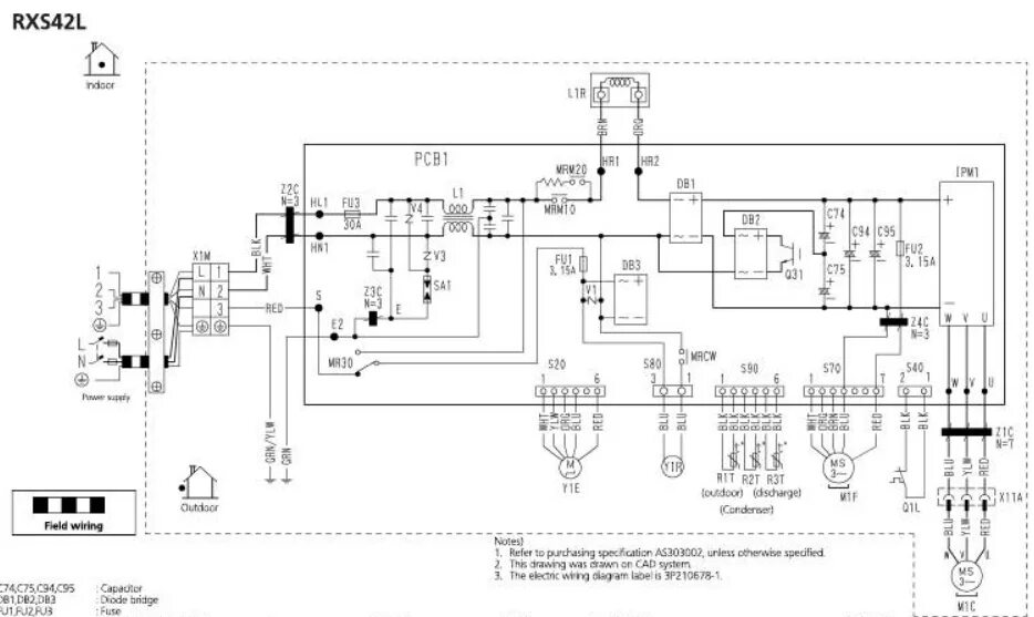 Rxs20dt3 схема подключения проводов Нештатное подключение Daikin FDXM50F3 и Daikin RXS42L.