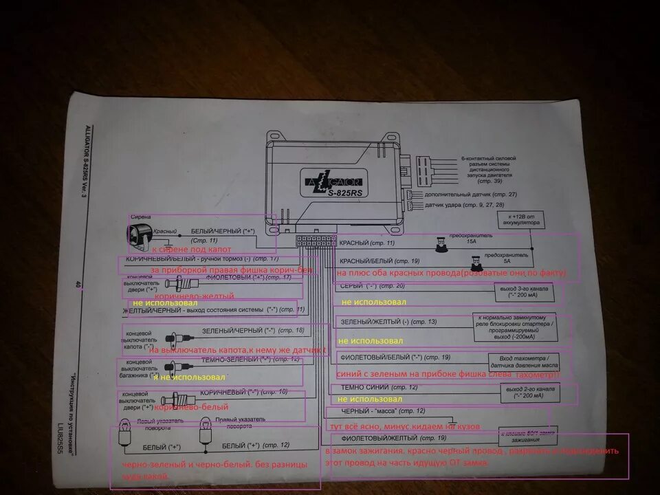 S 825rs схема подключения сигнализации Установка сигнализации с автозапуском. Мануал. - Audi A4 (B5), 1,6 л, 1997 года 