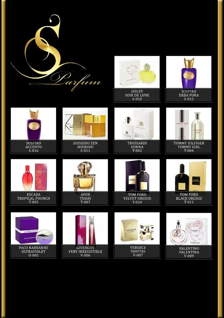 S parfum духи каталог с фото Ароматы названия s парфюм