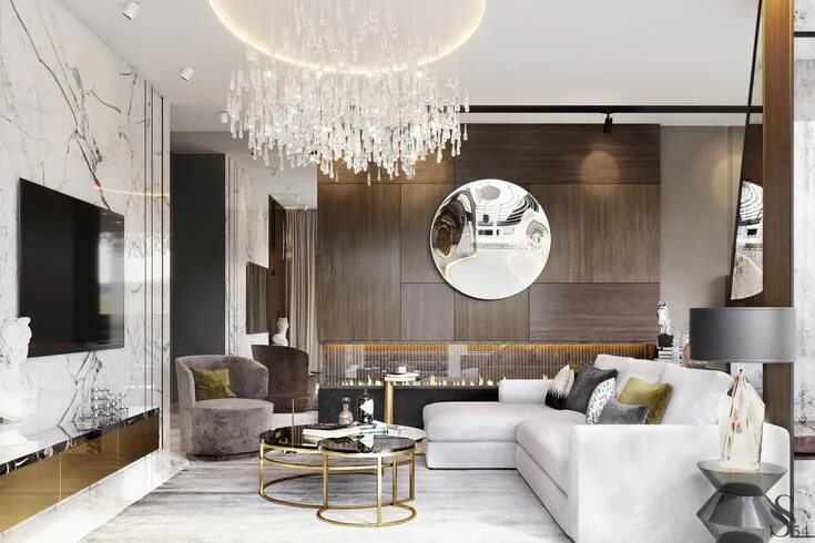 S54 студия дизайна Люстра с кристаллами от "Swarovski" Living room design decor, Modern sofa living