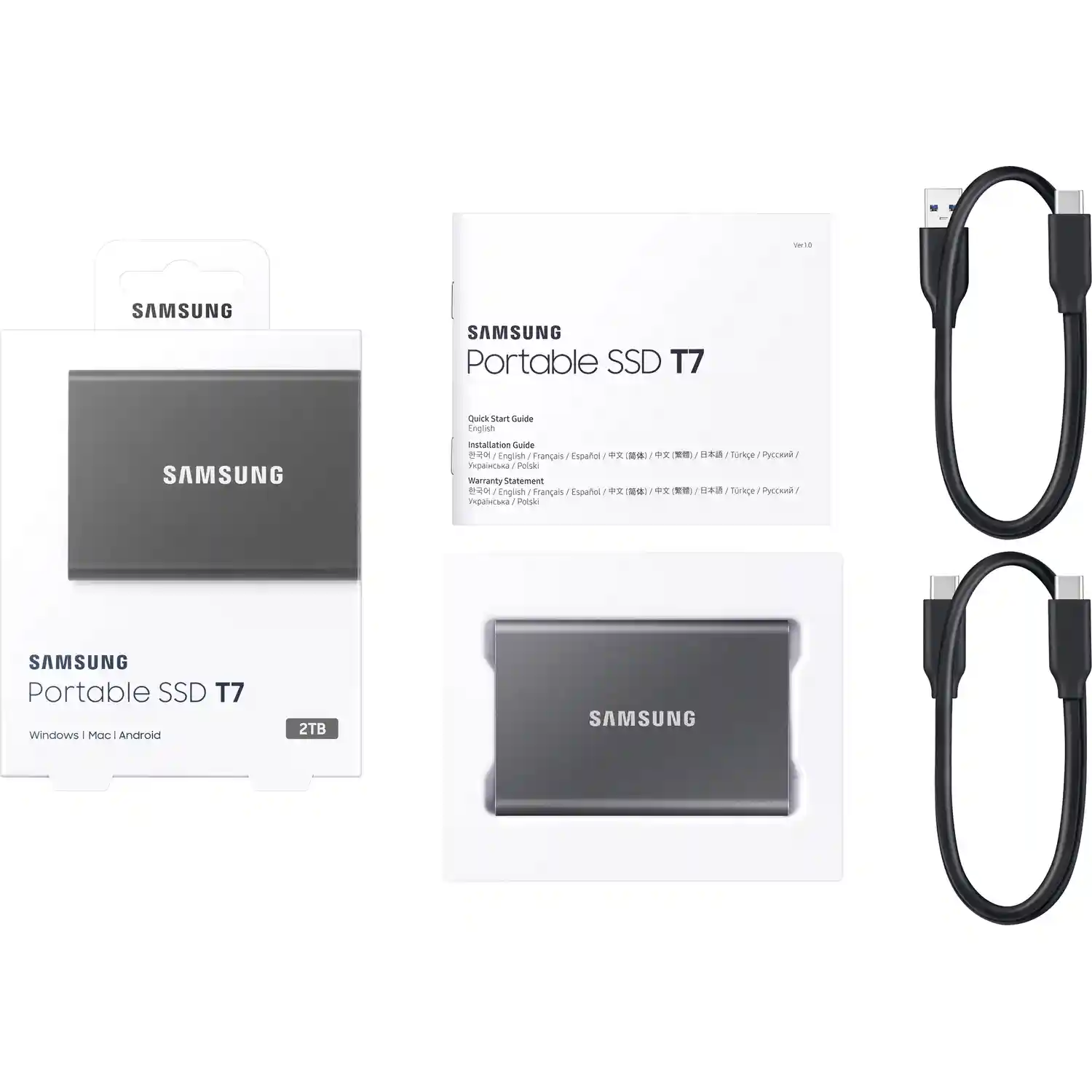 Samsung portable ssd t9 2tb какие подключения Внешний SSD диск SAMSUNG T7 2TB, USB 3.2, Titan Gray (MU-PC2T0T/WW) купить в инт