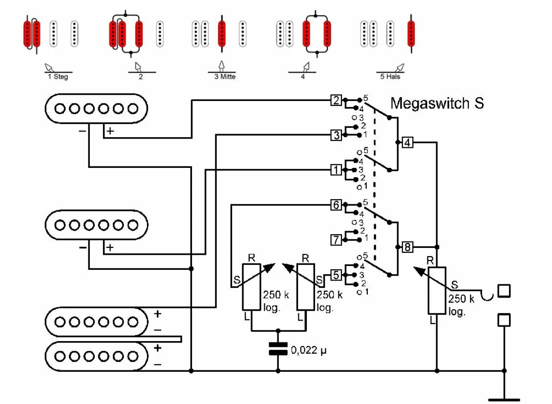 Schaller megaswitch e схема распайки Переключатель 5ти позиционный SCHALLER Megaswitch S 15310003, Strat - купить по 