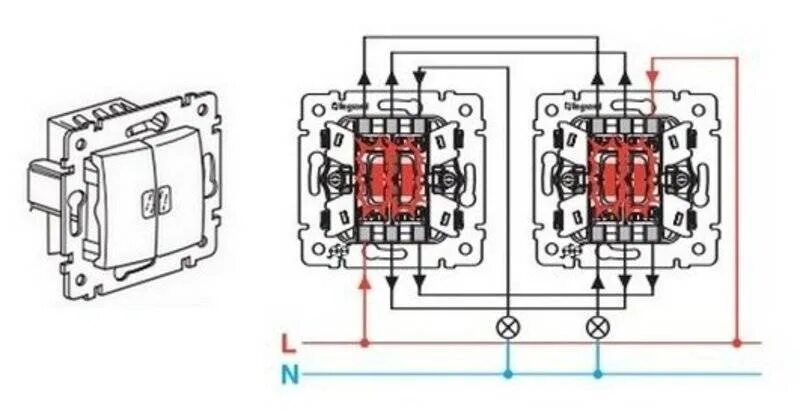 Schneider electric двойной выключатель схема подключения 2 проходная