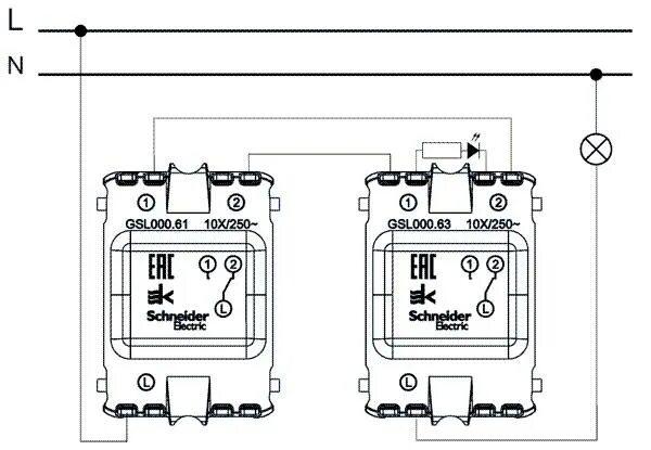 Schneider electric двойной выключатель схема подключения Схема подключения перекрестного выключателя шнайдер