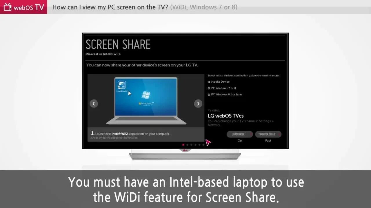 Screen share lg как подключить ноутбук Help library: VIDEO How can I view my PC screen on the TV? (WiDi, window 7 or 8)