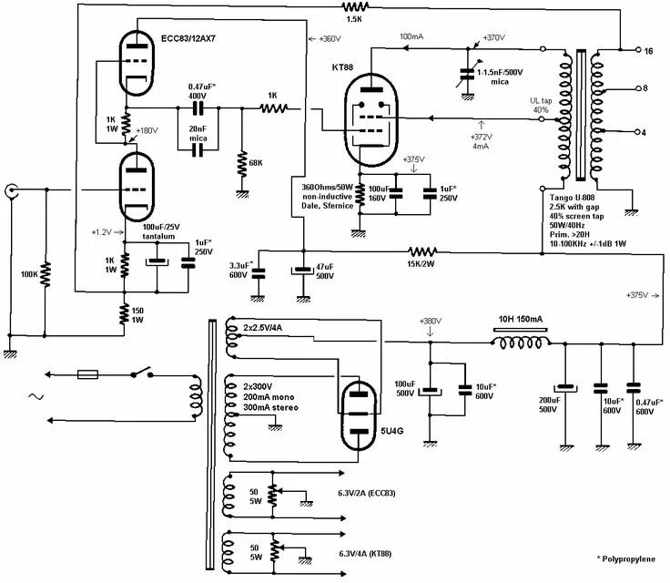 Se усилитель схема Jean Hiraga 12AX7 Single Ended KT88 Tube Amplifier Schematic i 2024 Elektronik, 