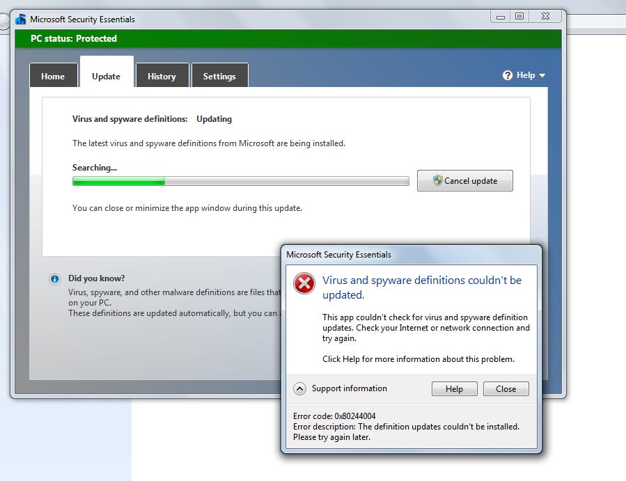 Security essentials ошибка подключения windows 7 update issue and microsoft security essentials update issue - Microsof