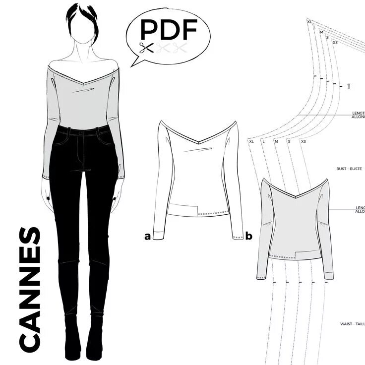 Sew it now выкройки CANNES off the shoulder top - PDF sewing pattern