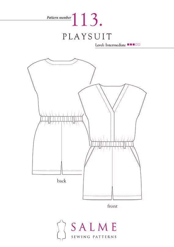 Sew level выкройки купить Playsuit PDF Sewing pattern Roupas, Macacão curto, Modelos