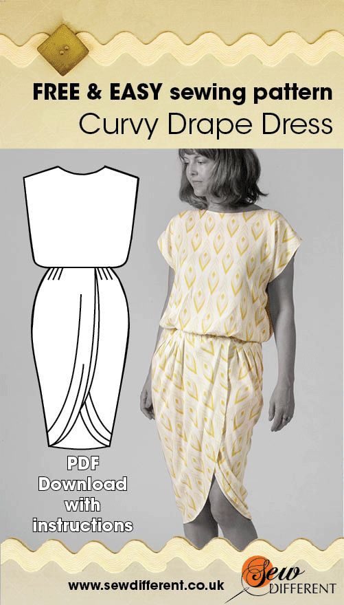 Sewfreedom выкройки купить Curvy Drape Dress - FREE SEWING PATTERN with instructions Sewing patterns free, 