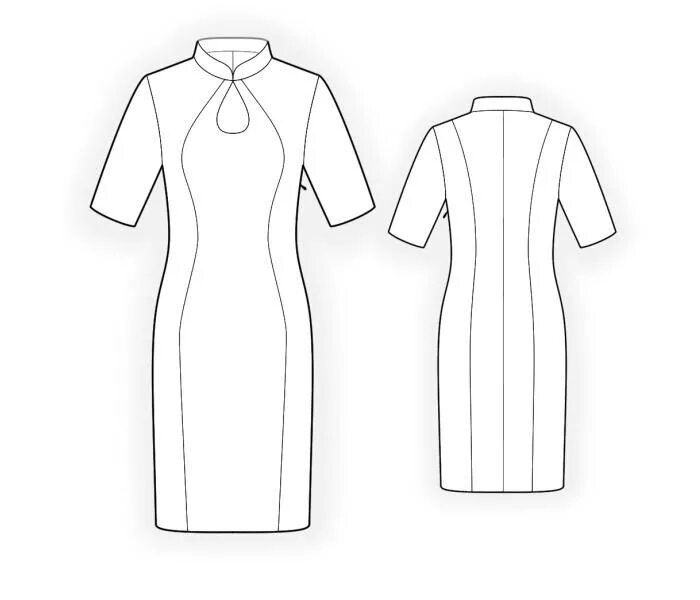 Sewing выкройки Dress With Mandarin Collar, Teardrop Neckline And Inset In Princess Seams Fashio
