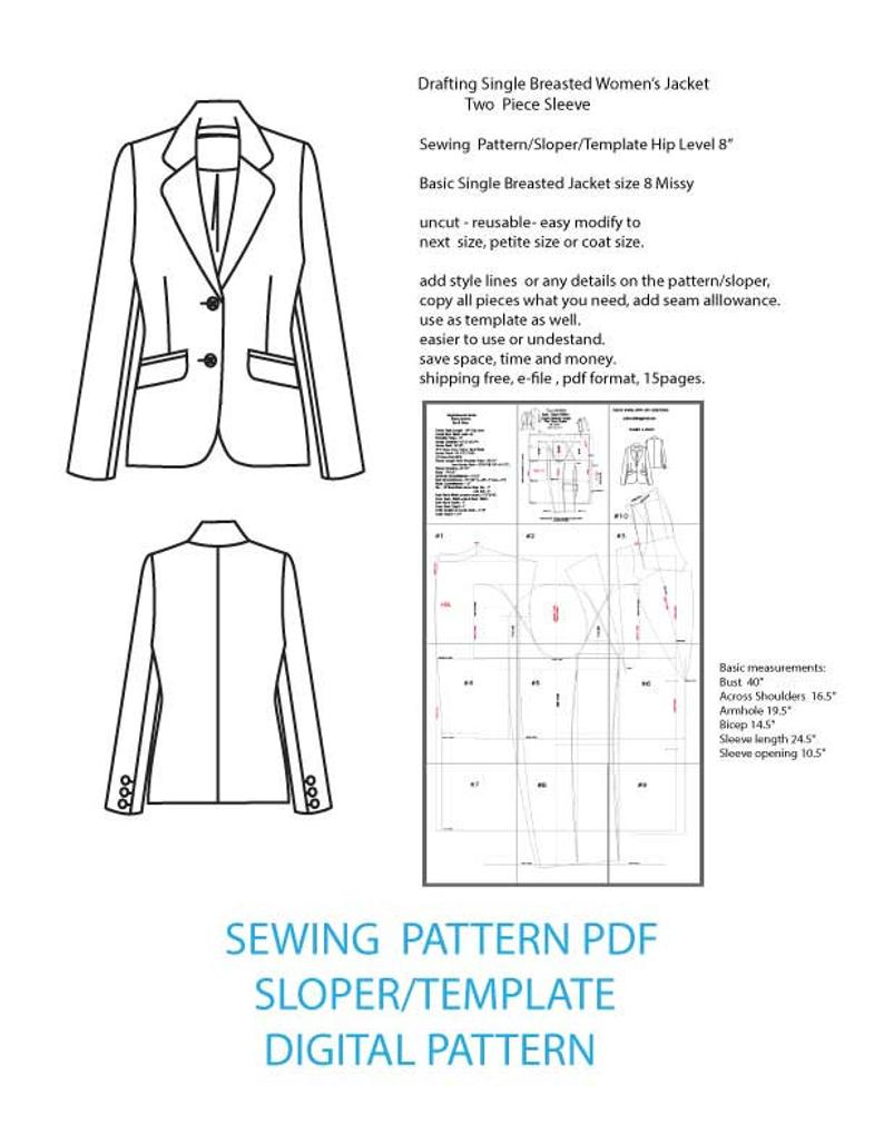 Sewlevel выкройки купить Two- Piece Sleeve Women's Single -Breasted Jacket, Hip Level, Sewing Pattern PDF