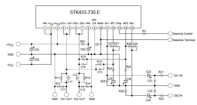 Stk403 070 схема усилителя 60 watt stereo power audio amplifier using STK433-730-E