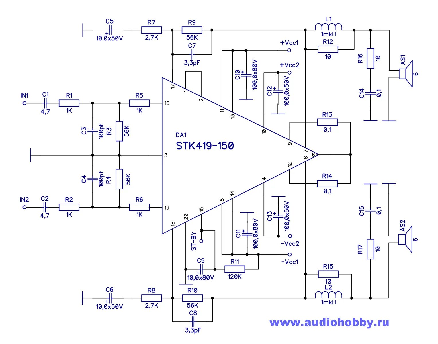 Stk4132ii схема усилителя Стереофонический усилитель мощности на STK419-110 - STK419-150 - audiohobby.ru