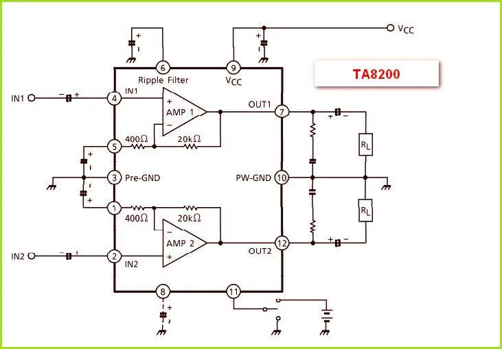 Ta8200ah схема усилителя TA8200