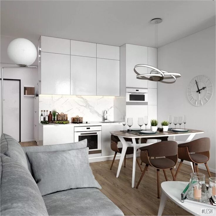 Tagline дизайн студии Светлая кухня в современном стиле Small apartment interior, Modern kitchen inter