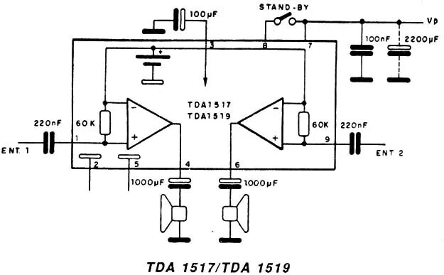 Tda1519a схема усилителя Микросхема tda1519b схема включения