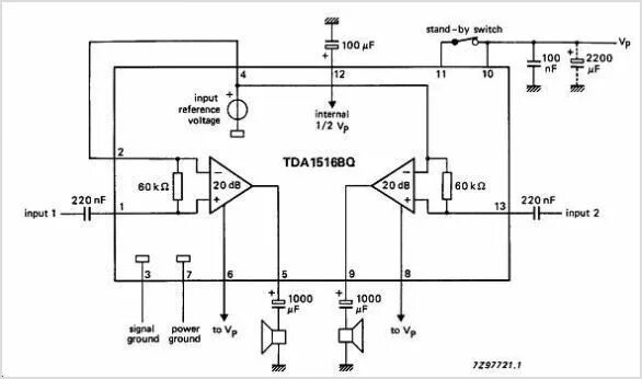 Tda1519a схема усилителя Stereo Amplifier TDA1516BQ