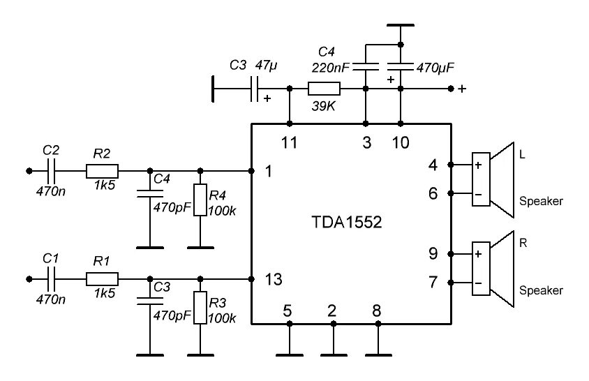 Tda1552q схема усилителя Усилители звука тда