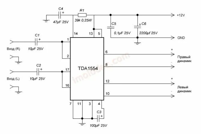 Tda1554q схема усилителя Усилитель на микросхеме TDA 1554q, 1555q, 1558q