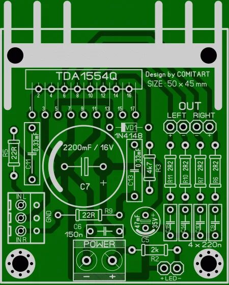 Tda1554q схема усилителя DIY amplifier on TDA1554Q project with komitart LAY6.