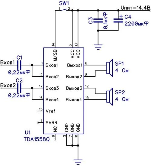 Tda1558q схема усилителя мощности Усилители на TDA1558 Микросхема TDA-1558 (TDA-1555) - это четырехканальный усили