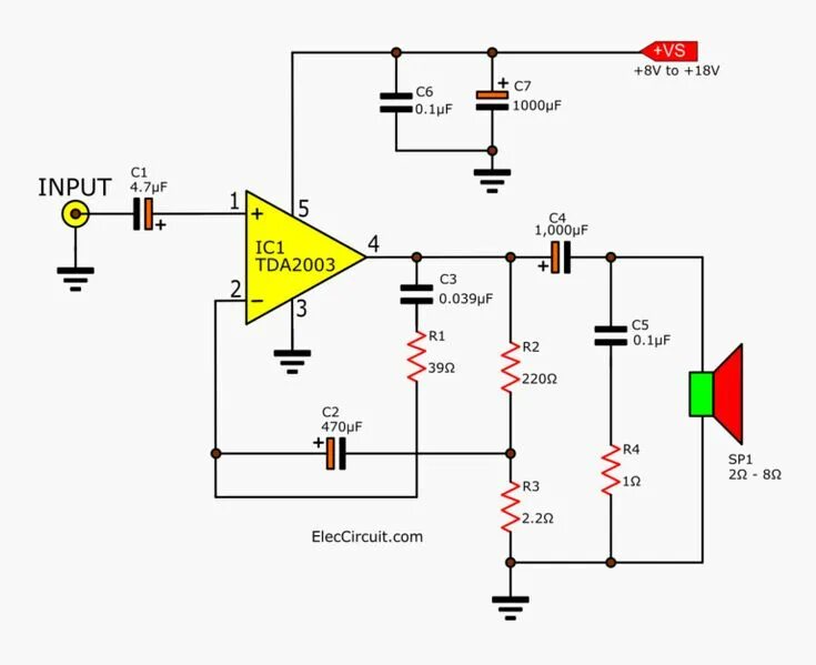 Tda2003 схема усилителя TDA2003 10W audio amplifier circuit - ElecCircuit.com Audio amplifier, Amplifier