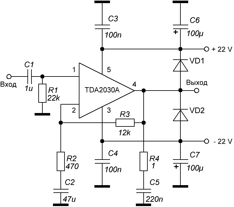 Tda2009a схема усилителя HI-FI усилитель мощности на TDA2030A с двухполярным питанием Усилитель, Старые к