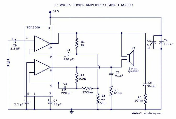 Tda2009a схема усилителя 25Watts Power amplifier circuit. Audio power amplifier circuit using TDA 2009 IC
