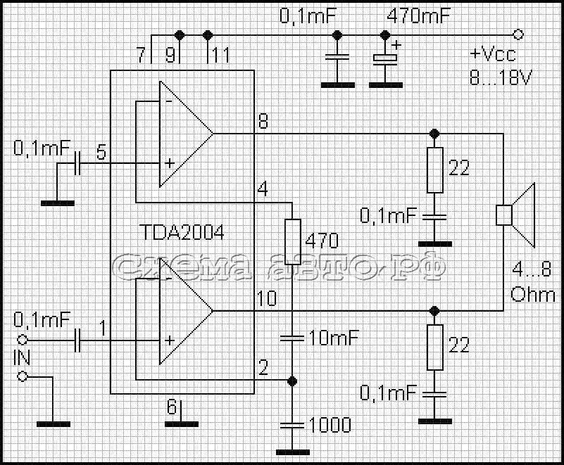 Tda2009a схема усилителя Усилитель на микросхеме TDA2004 в авто - Схема-авто - поделки для авто своими ру
