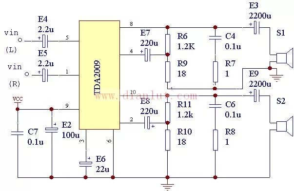 Tda2009a схема усилителя 基 于 TDA2009 设 计 的 功 放 电 路 原 理 图-音 频 电 路-维 库 电 子 市 场 网