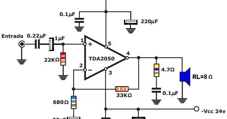 Tda2050 схема усилителя с двухполярным питанием Este amplificador lleva como principal componente a un circuito integrado monolí