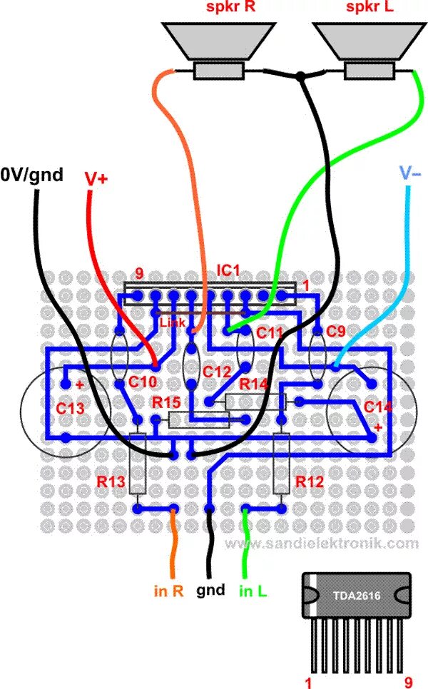 Tda2616 усилитель схема и печатная плата Tda2616 усилитель схема однополярный