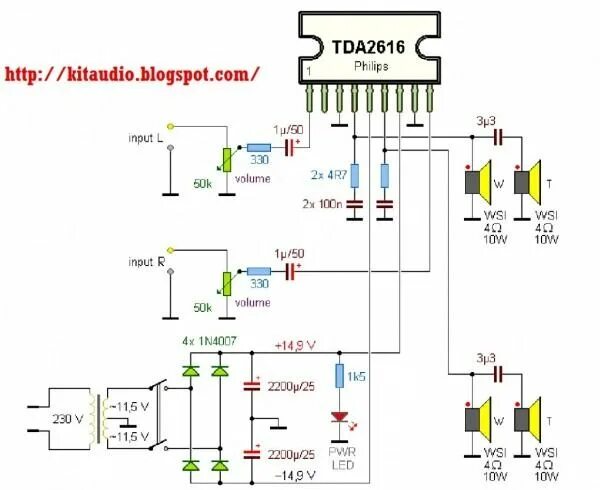 Tda2616 усилитель схема и печатная плата Tda Amplifier Circuit Diagram Circuit diagram, Audio amplifier, Amplifier