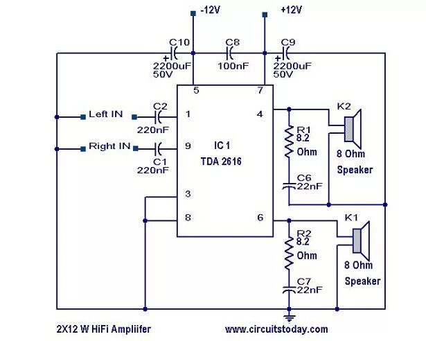 Tda2616 усилитель схема и печатная плата Hi Fi Amplifier Audio amplifier, Circuit diagram, Amplifier