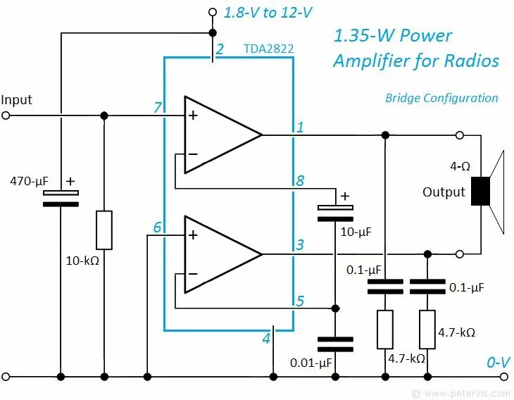 Tda2822m datasheet на русском схема усилителя TDA2822 Bridge Power Amplifier Power amplifiers, Transistor radio, Power