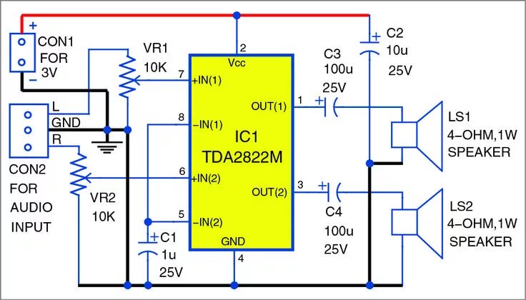Tda2822m datasheet на русском схема усилителя Build Your Own Stereo Amplifier Using TDA2822 Full Project Available Stereo ampl