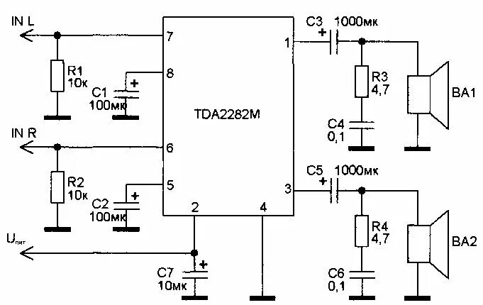 Tda2822m схема усилителя Микросхема TDA2822 - усилитель НЧ (3-15В, 2Вт) บ อ ร ด