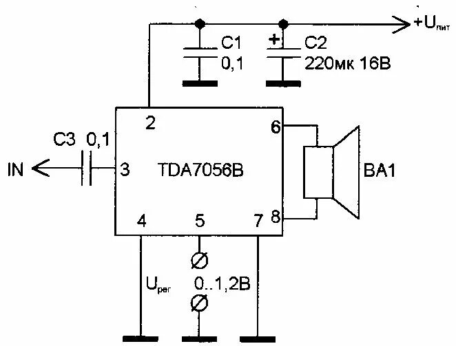 Tda3653b схема усилителя звука Схема УНЧ с регулятором громкости на микросхеме TDA7056B (5Вт) Электронная схема