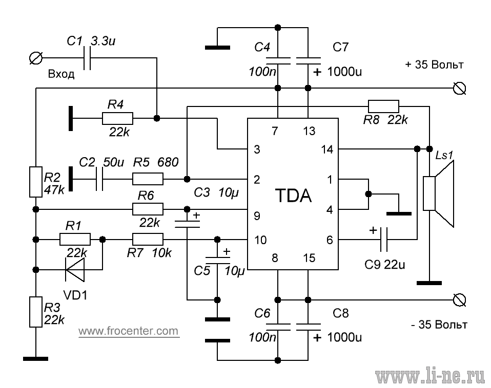 Tda6107q схема усилителя Мощный УНЧ на TDA7294 с защитой от перегрузки Радиолюбитель - это просто