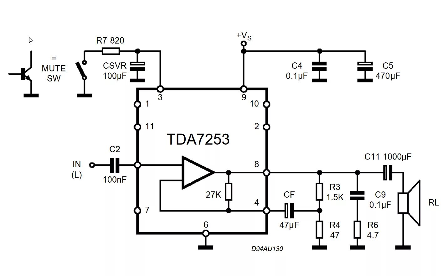 Tda7253 схема усилителя TDA7253 усилители сигнала, мощности