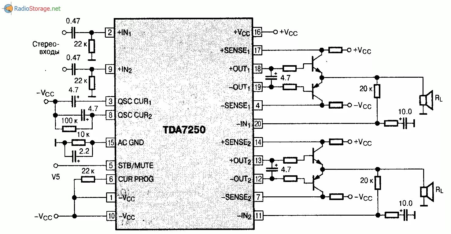 Tda7253 схема усилителя Микросхема TDA7250 - драйвер для мощного стерео УНЧ (10-45В)